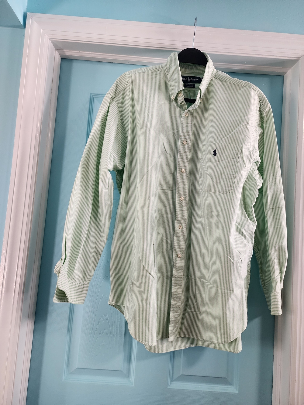 Ralph Lauren Light Green Striped Button-Down Shirt